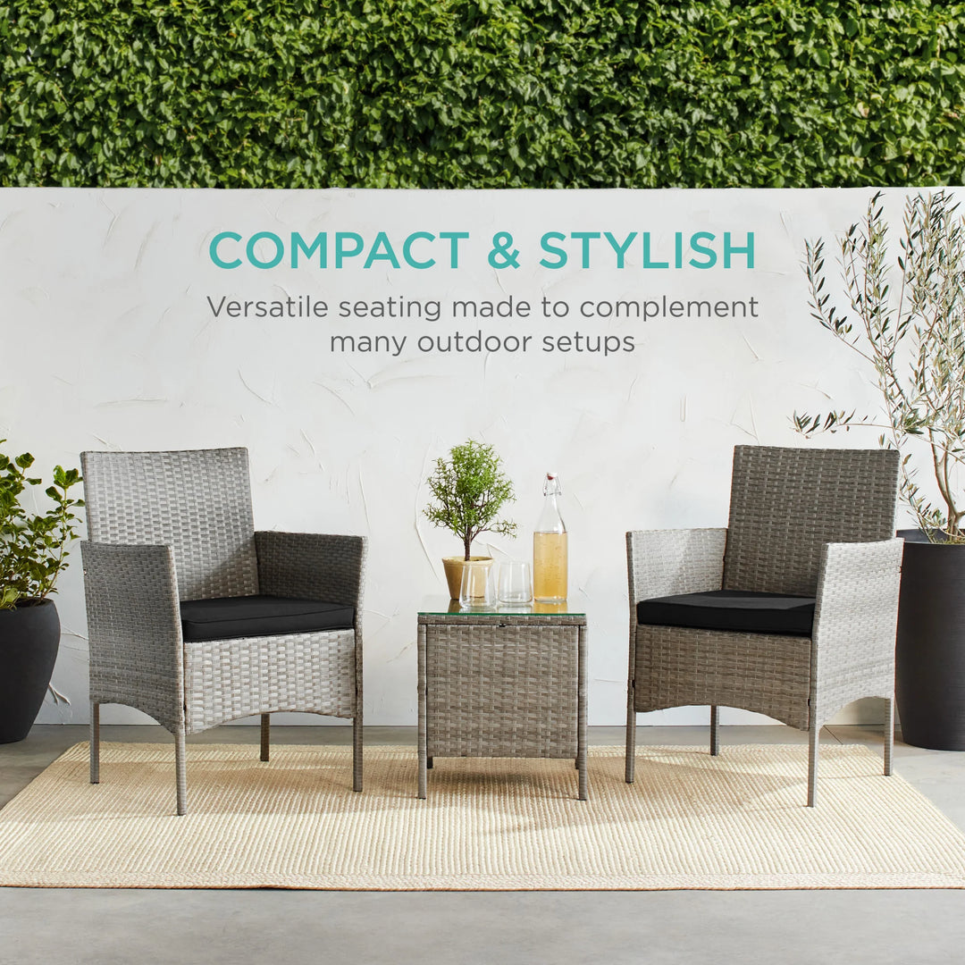 3-Piece Wicker Patio Bistro Set with Storage Table