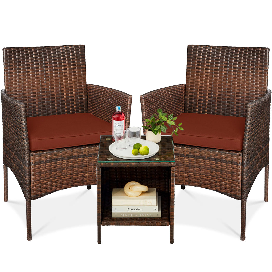 3-Piece Wicker Patio Bistro Set with Storage Table