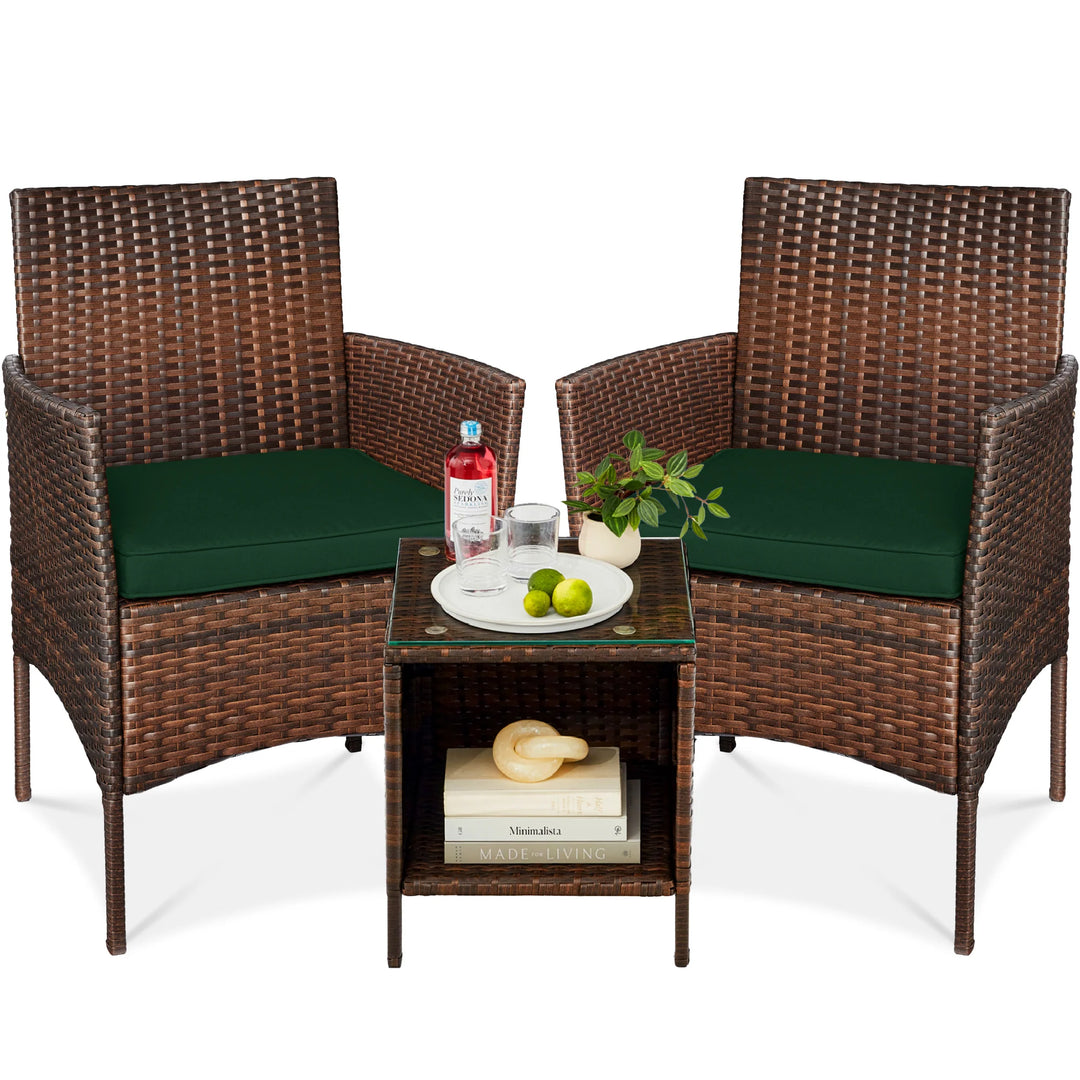 3-Piece Wicker Patio Bistro Set with Storage Table