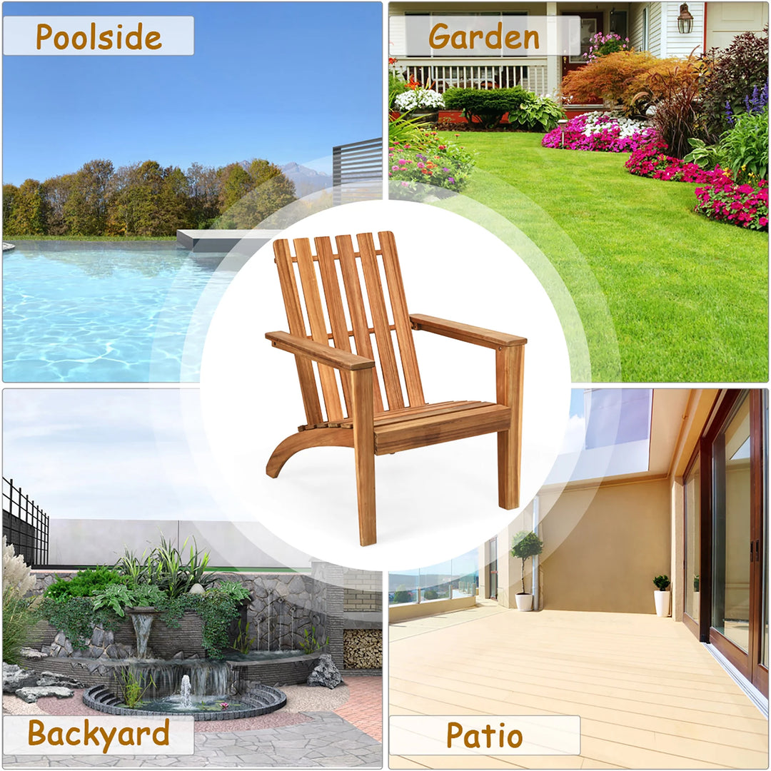 Acacia Wood Adirondack Chair | Outdoor Lounge Armchair | Natural Finish