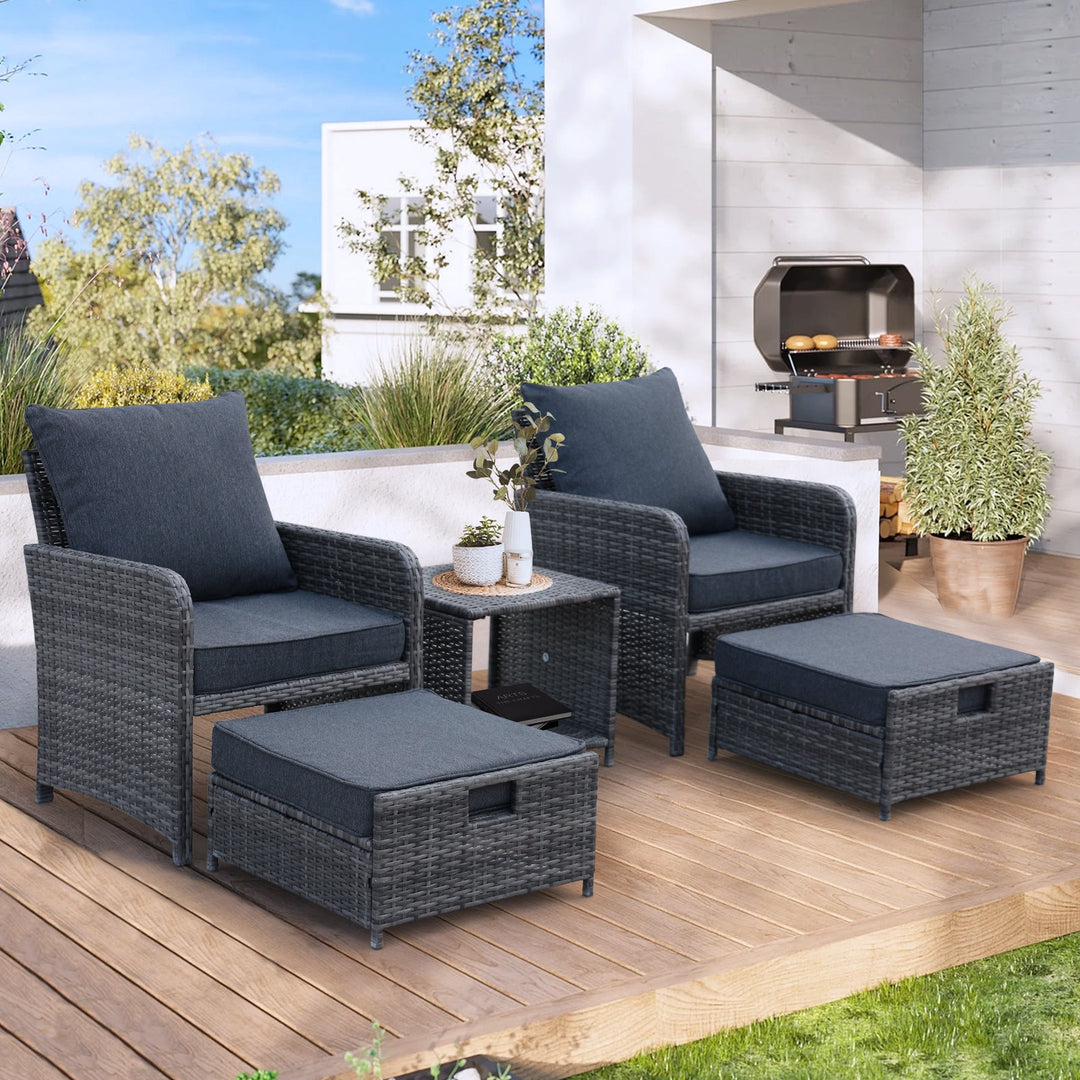 5-Piece Wicker Outdoor Patio Set β Chairs, Ottomans & Coffee Table | Space-Saving Design