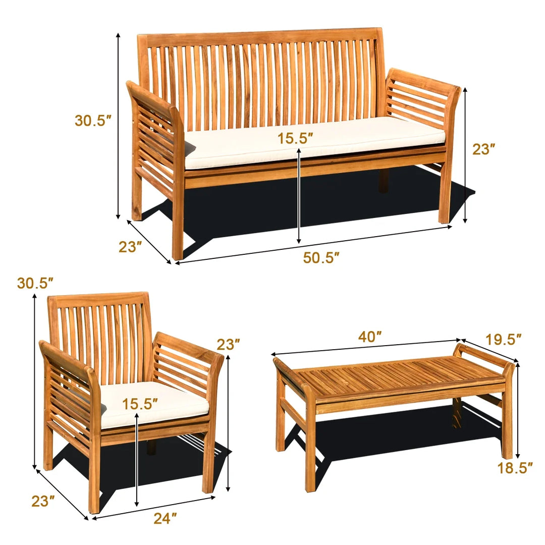 4-Piece Outdoor Sofa Set β Acacia Wood Patio Seating with Cushions and Coffee Table