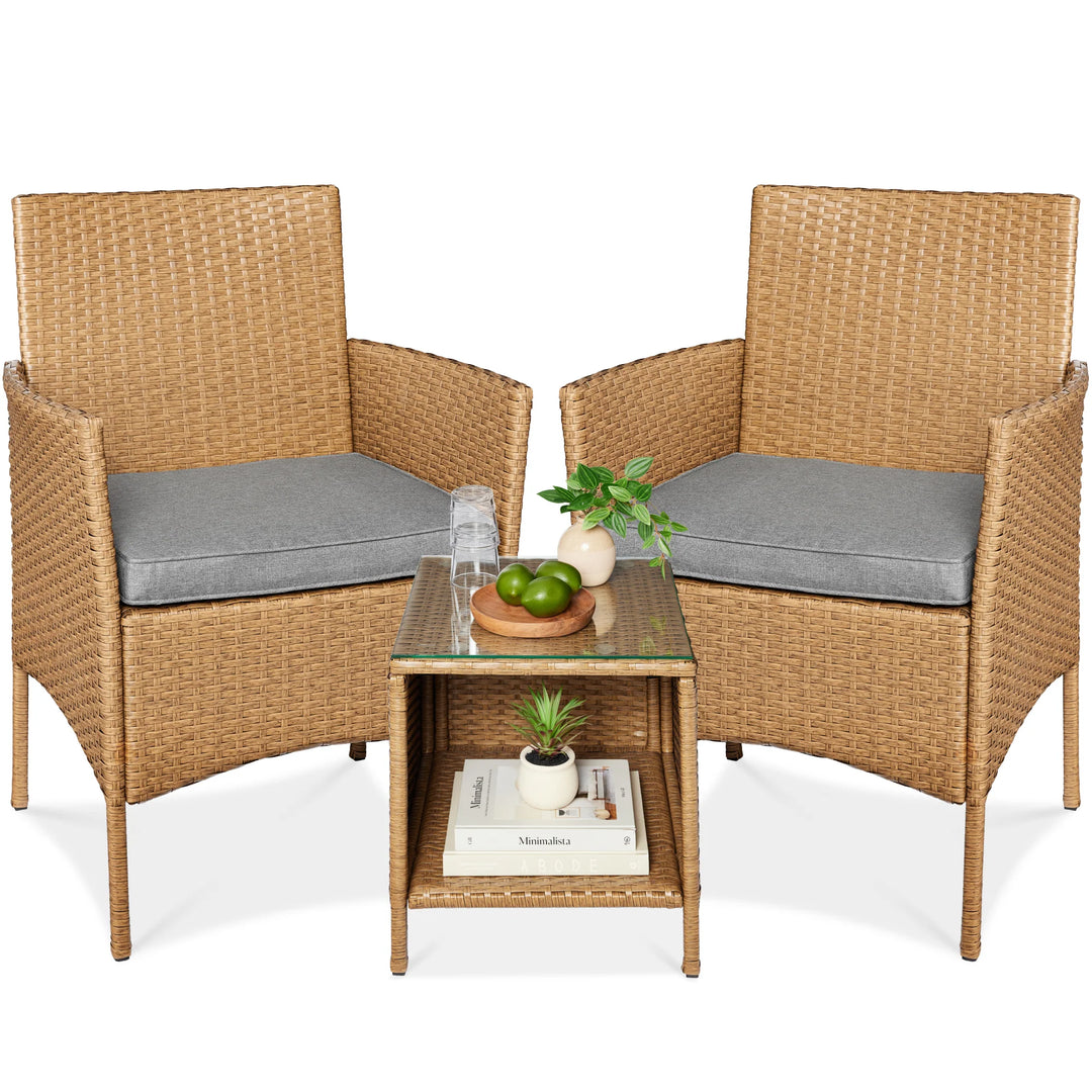3-Piece Wicker Patio Bistro Set with Storage Table