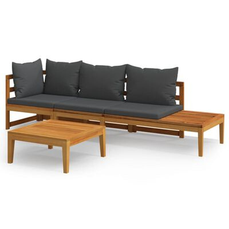 Garden Lounge Set Cream White Solid Acacia Wood 3 Piece Set
