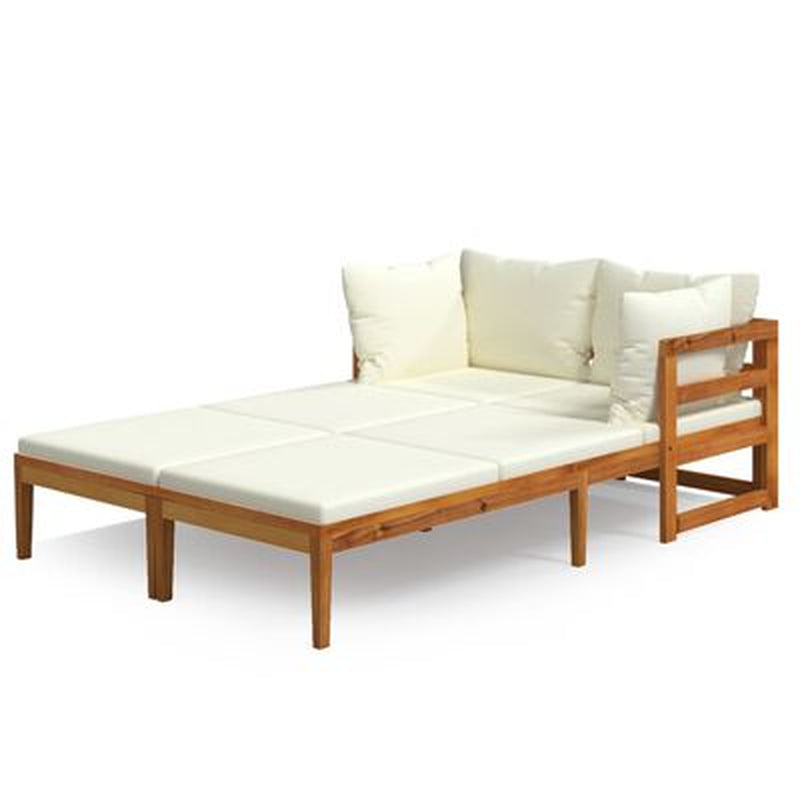 Garden Lounge Set Cream White Solid Acacia Wood 3 Piece Set