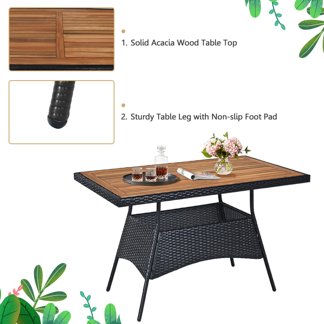 3-Piece Wicker Patio Bistro Set with Acacia Wood Side Table β Outdoor Chair Set for Porch, Balcony, or Backyard