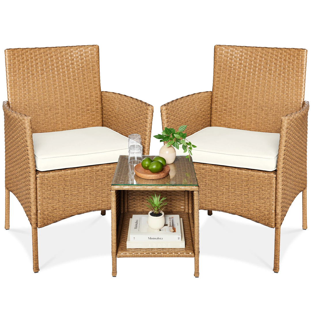 3-Piece Wicker Patio Bistro Set with Storage Table