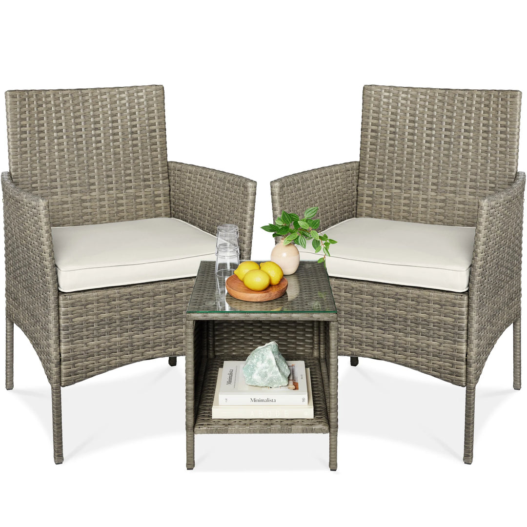 3-Piece Wicker Patio Bistro Set with Storage Table