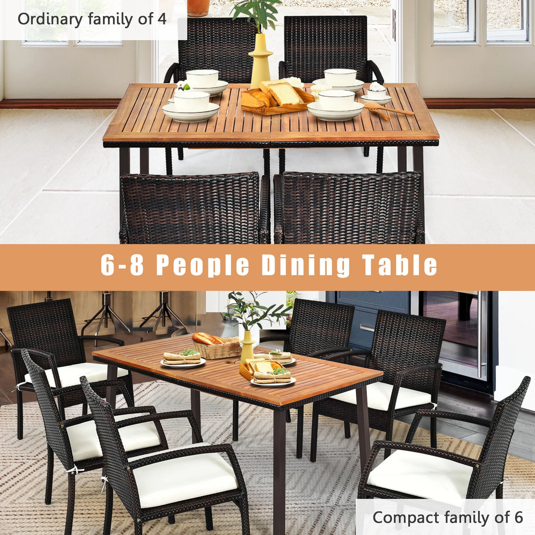 Outdoor Rectangle Acacia Wood Dining Table – 55” Patio Table with 2” Umbrella Hole and Steel Frame