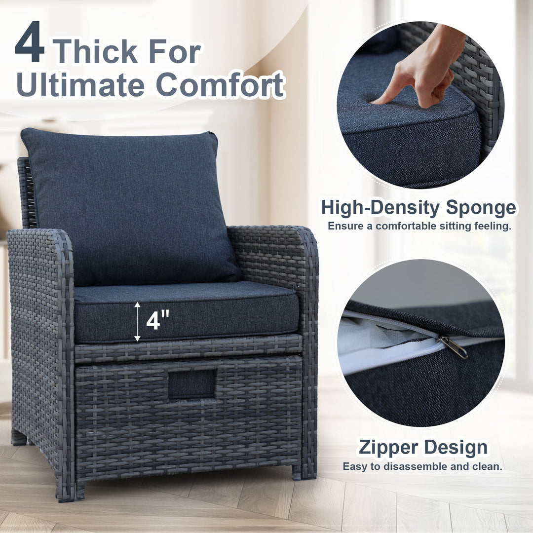 5-Piece Wicker Outdoor Patio Set β Chairs, Ottomans & Coffee Table | Space-Saving Design