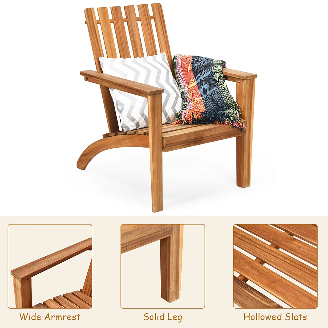 Acacia Wood Adirondack Chair | Outdoor Lounge Armchair | Natural Finish