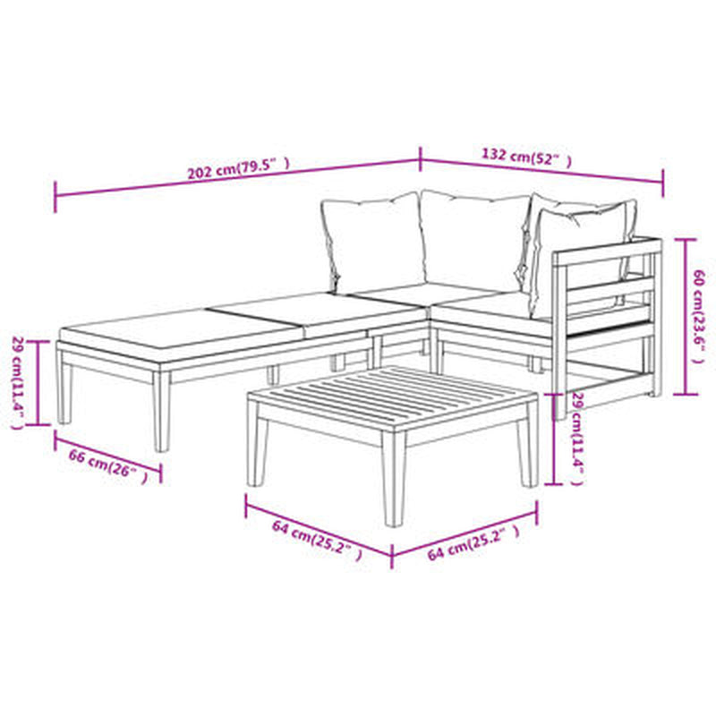 Garden Lounge Set Cream White Solid Acacia Wood 3 Piece Set