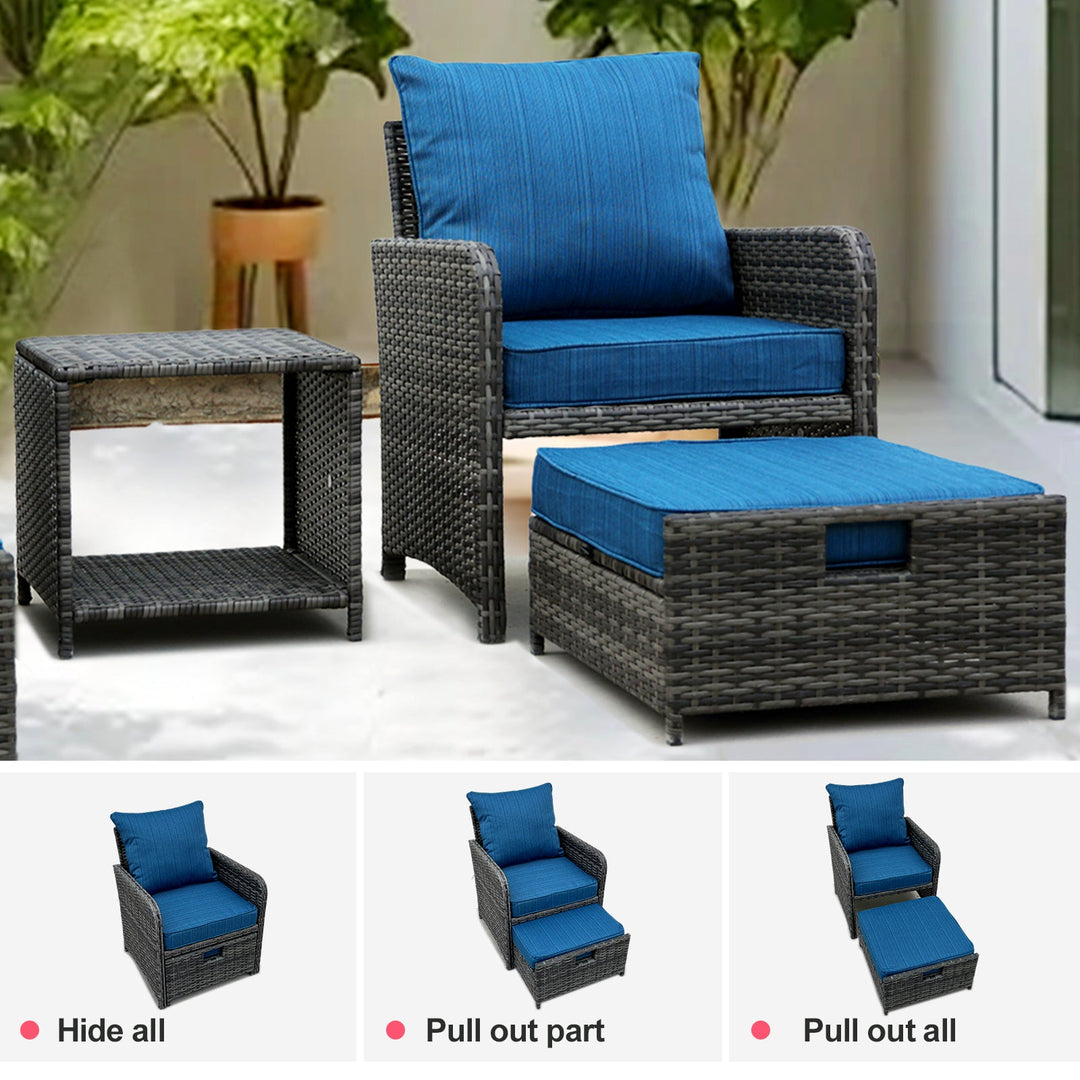 5-Piece Wicker Patio Set with Ottomans & Coffee Table β Grey All-Weather Conversation Seating