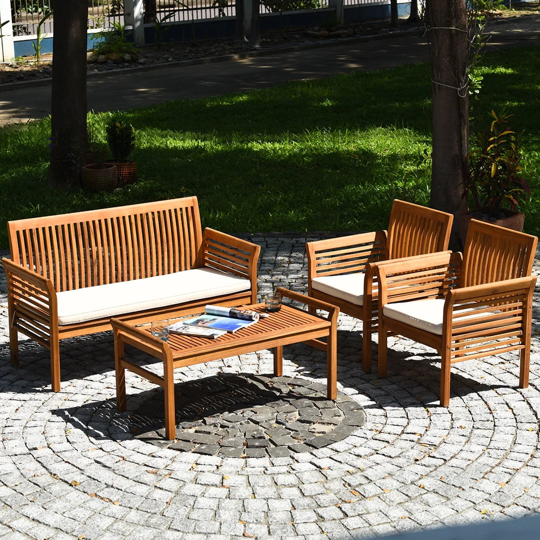 4-Piece Outdoor Sofa Set β Acacia Wood Patio Seating with Cushions and Coffee Table