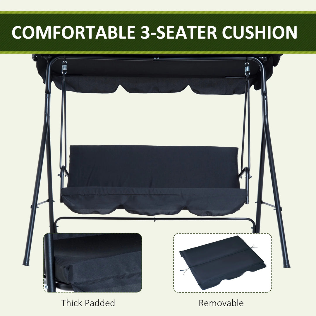 3-Seat Outdoor Patio Swing Chair with Cushions & Adjustable Canopy β Black Steel Frame