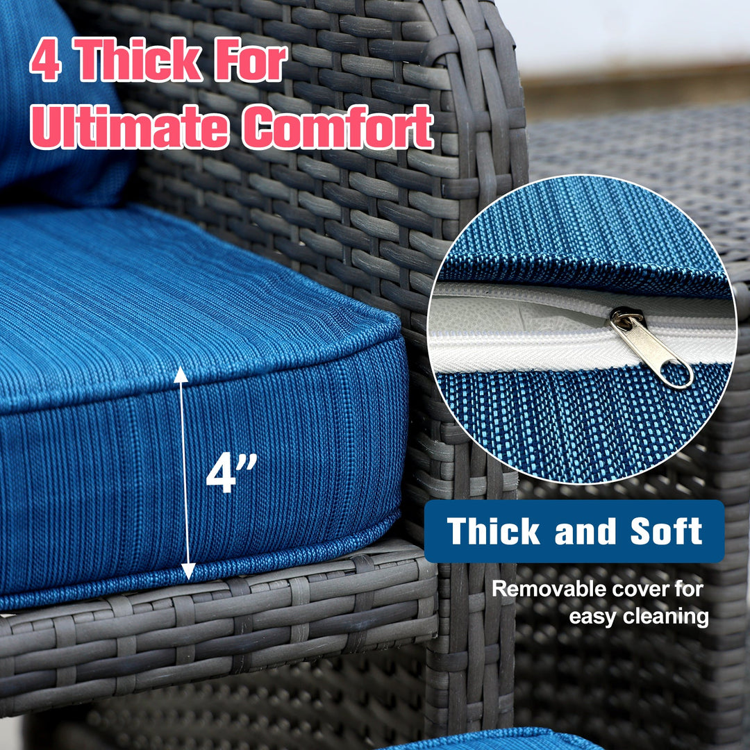 5-Piece Wicker Patio Set with Ottomans & Coffee Table β Grey All-Weather Conversation Seating