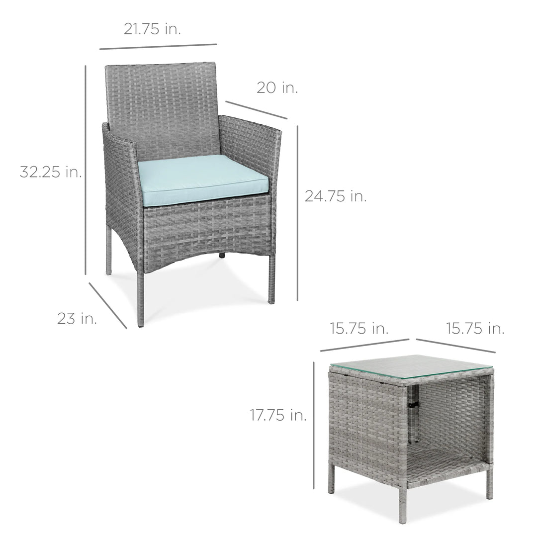 3-Piece Wicker Patio Bistro Set with Storage Table