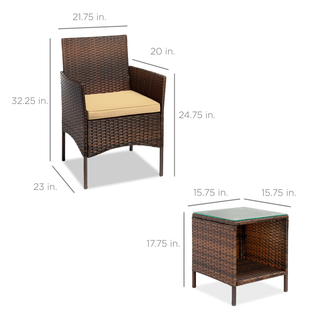 3-Piece Wicker Patio Bistro Set with Storage Table
