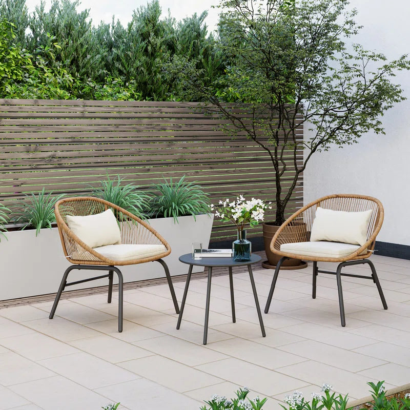 3-Piece Rattan Patio Bistro Set β Handwoven Chairs with Cushions & Round Coffee Table