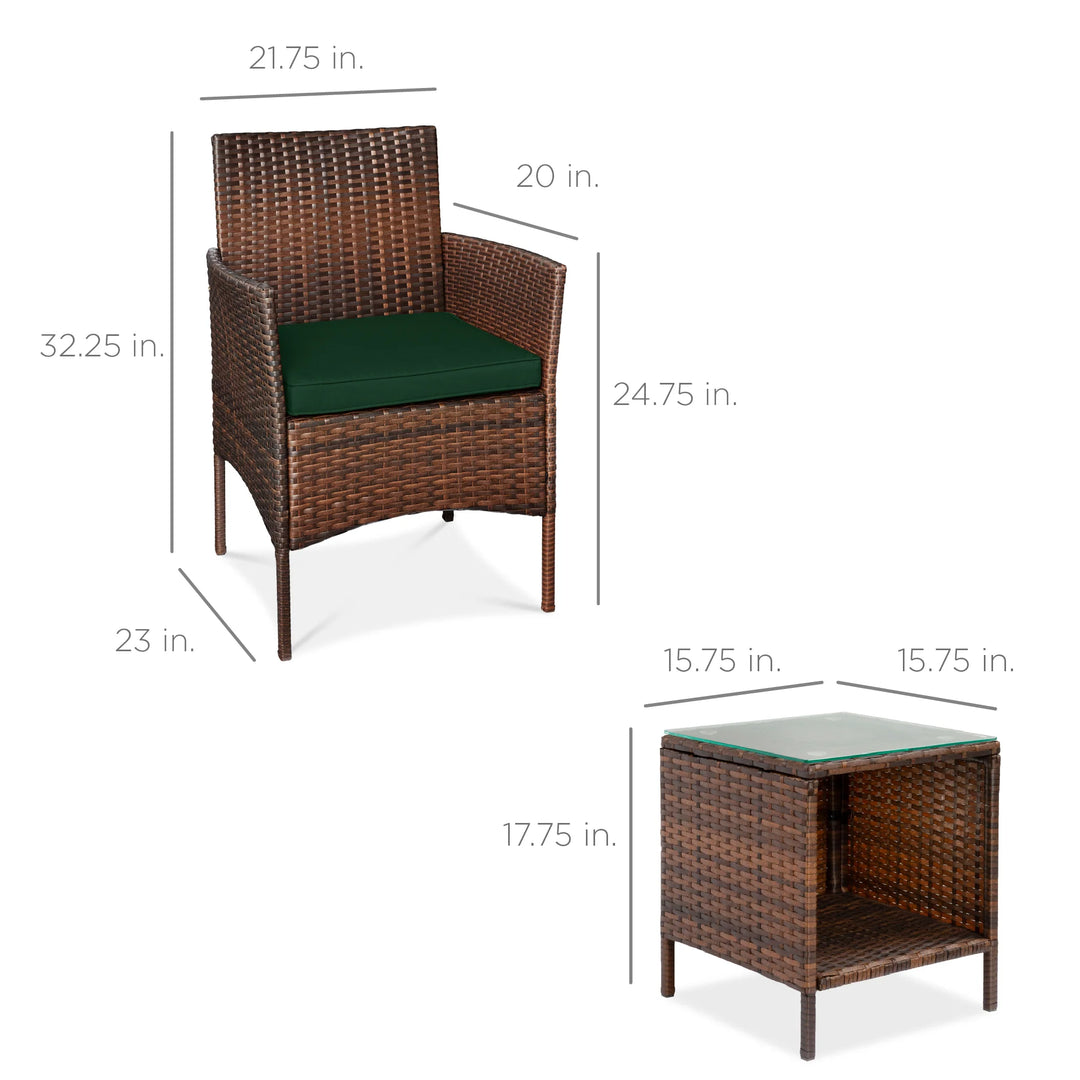 3-Piece Wicker Patio Bistro Set with Storage Table