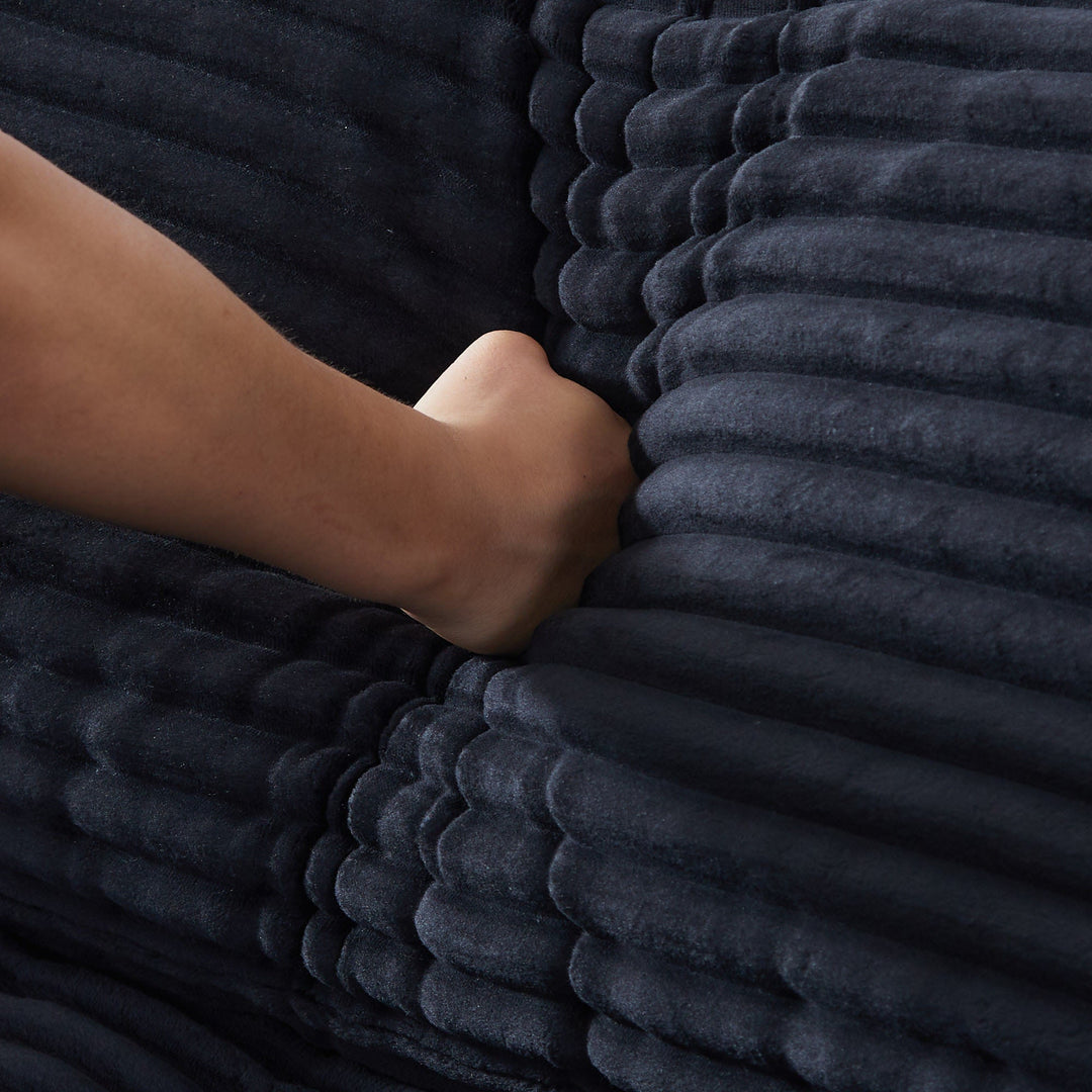 112-Inch Black Corduroy Sofa β Deep Seat, Double-Layer Cushion, 4-Seater with Pillows