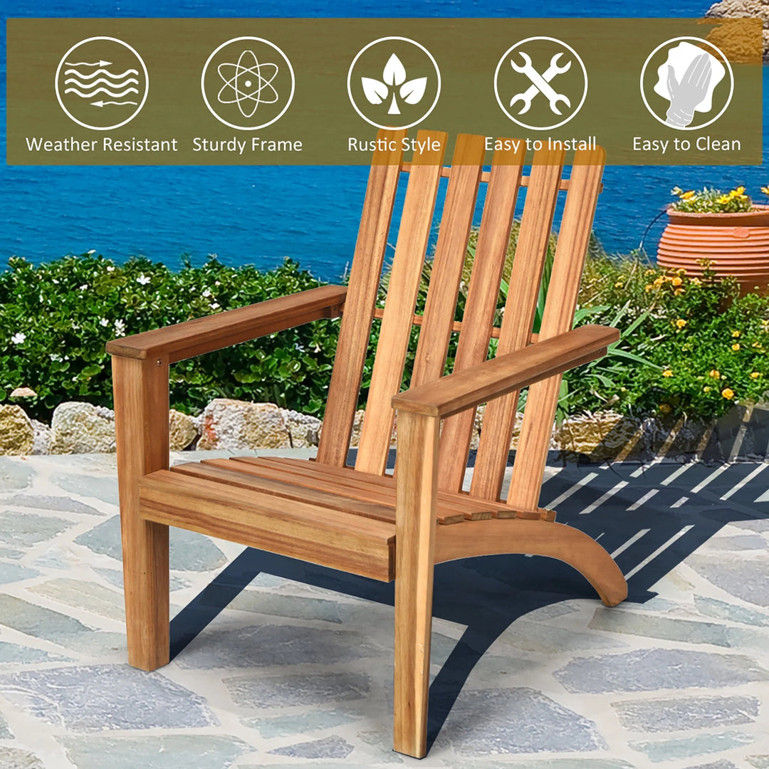 Acacia Wood Adirondack Chair | Outdoor Lounge Armchair | Natural Finish