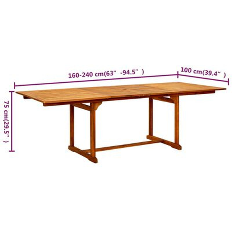 Extendable Acacia Wood Garden Dining Table – 63" to 94.5" Rustic Outdoor Table