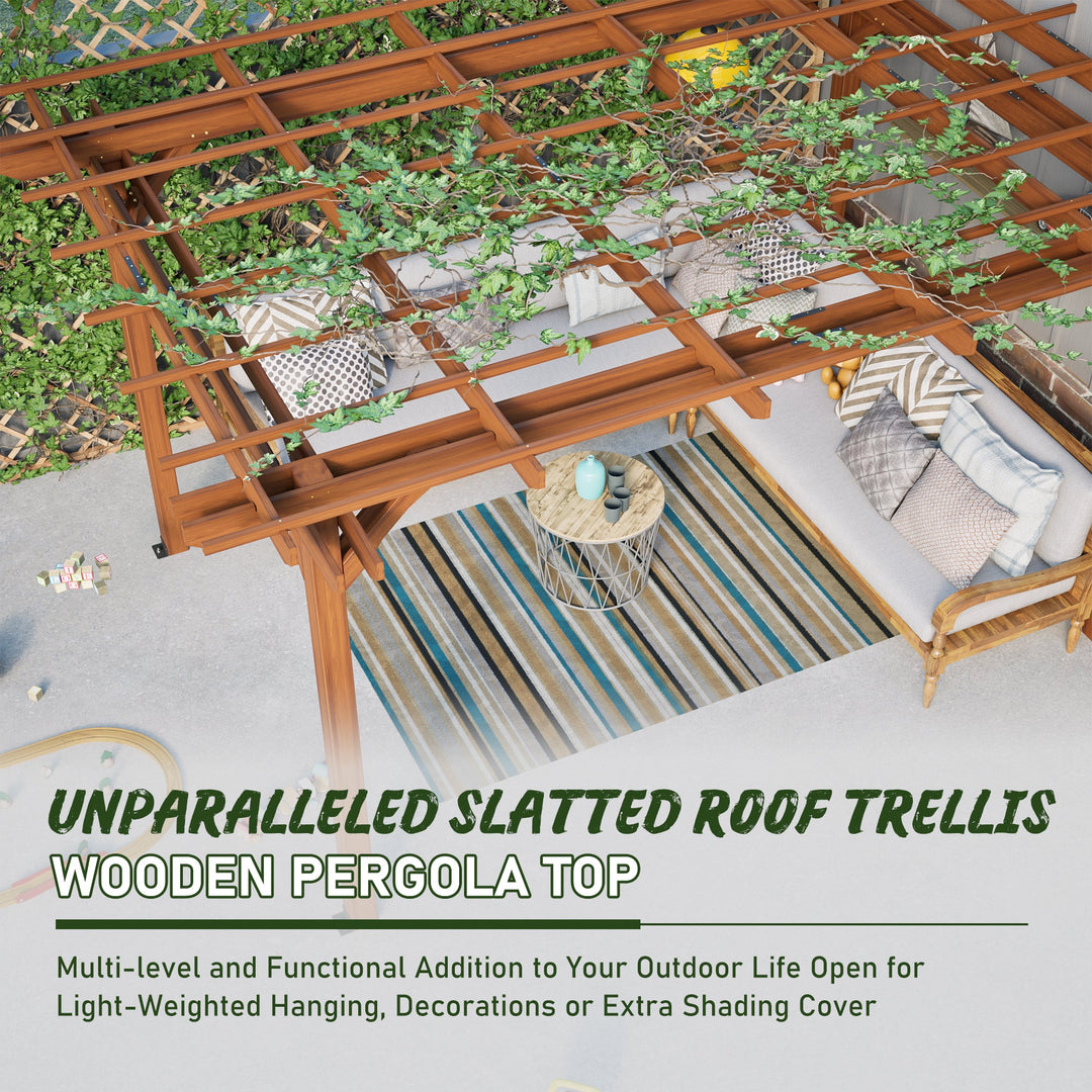 12x10 FT Wooden Pergola for Climbing Plants, Brown