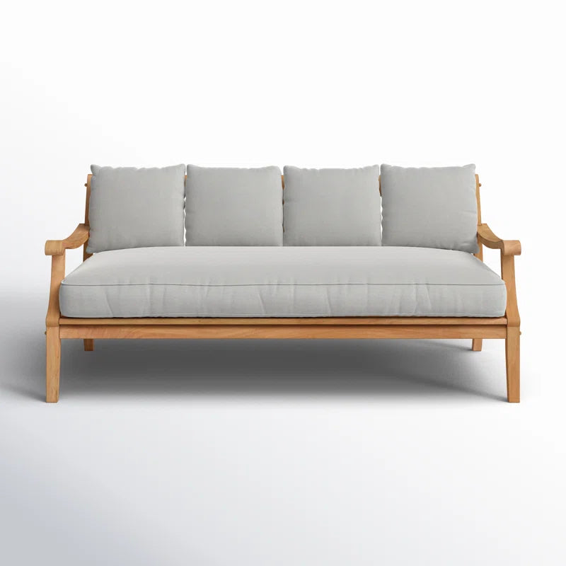 Arizona 69.5'' Solid Teak Outdoor Daybed with Oyster Cushions β Natural Honey Finish