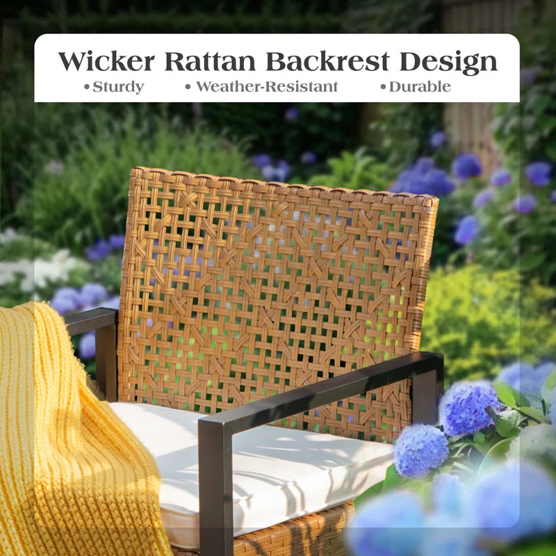 Armantine Darb 4-Person Wicker Patio Set | Acacia Wood Table & Cushioned Seating