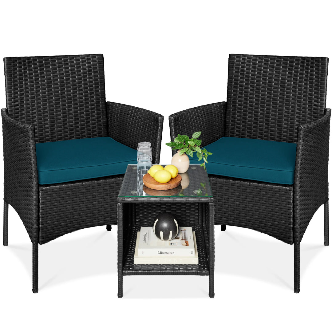 3-Piece Wicker Patio Bistro Set with Storage Table