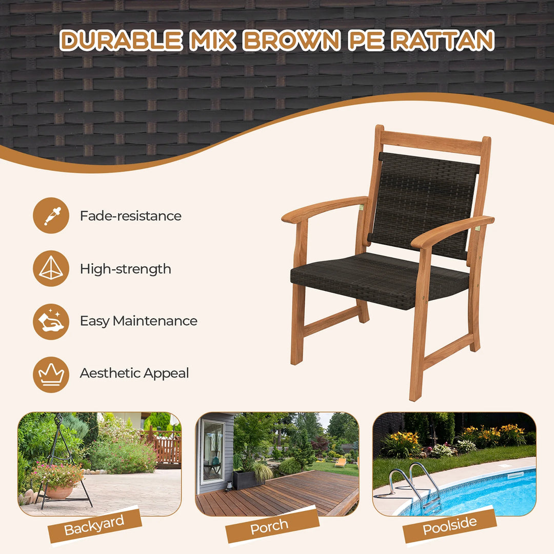 3-Piece Wicker Patio Bistro Set with Acacia Wood Side Table β Outdoor Chair Set for Porch, Balcony, or Backyard