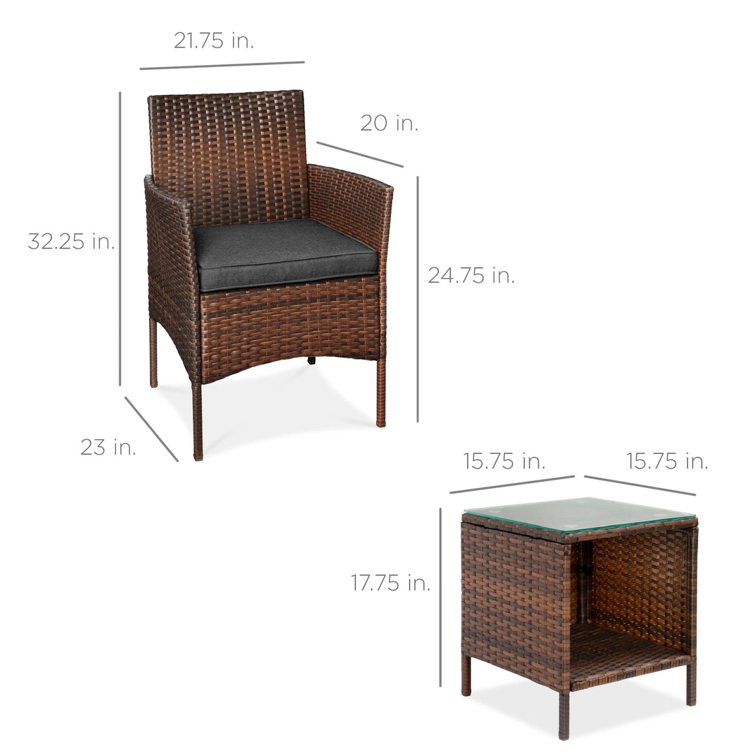 3-Piece Wicker Patio Bistro Set with Storage Table