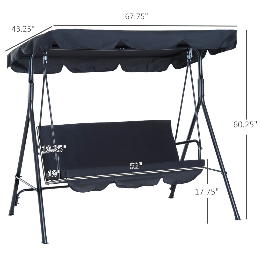 3-Seat Outdoor Patio Swing Chair with Cushions & Adjustable Canopy β Black Steel Frame