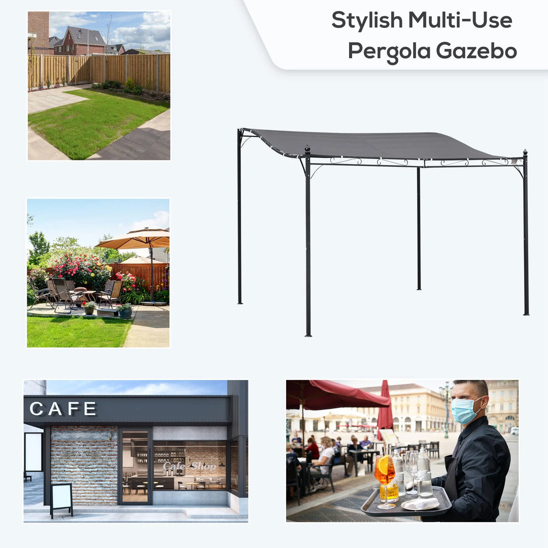 8.2' x 9.7' Outdoor Lean-To Pergola with Canopy – Gray Polyester Shade & Steel Frame
