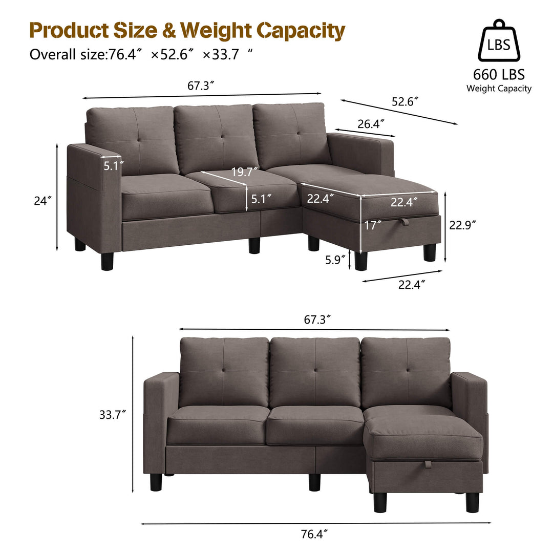 3-Seat Modern Sectional Sofa with Reversible Chaise – Contemporary Comfort for Modern Living