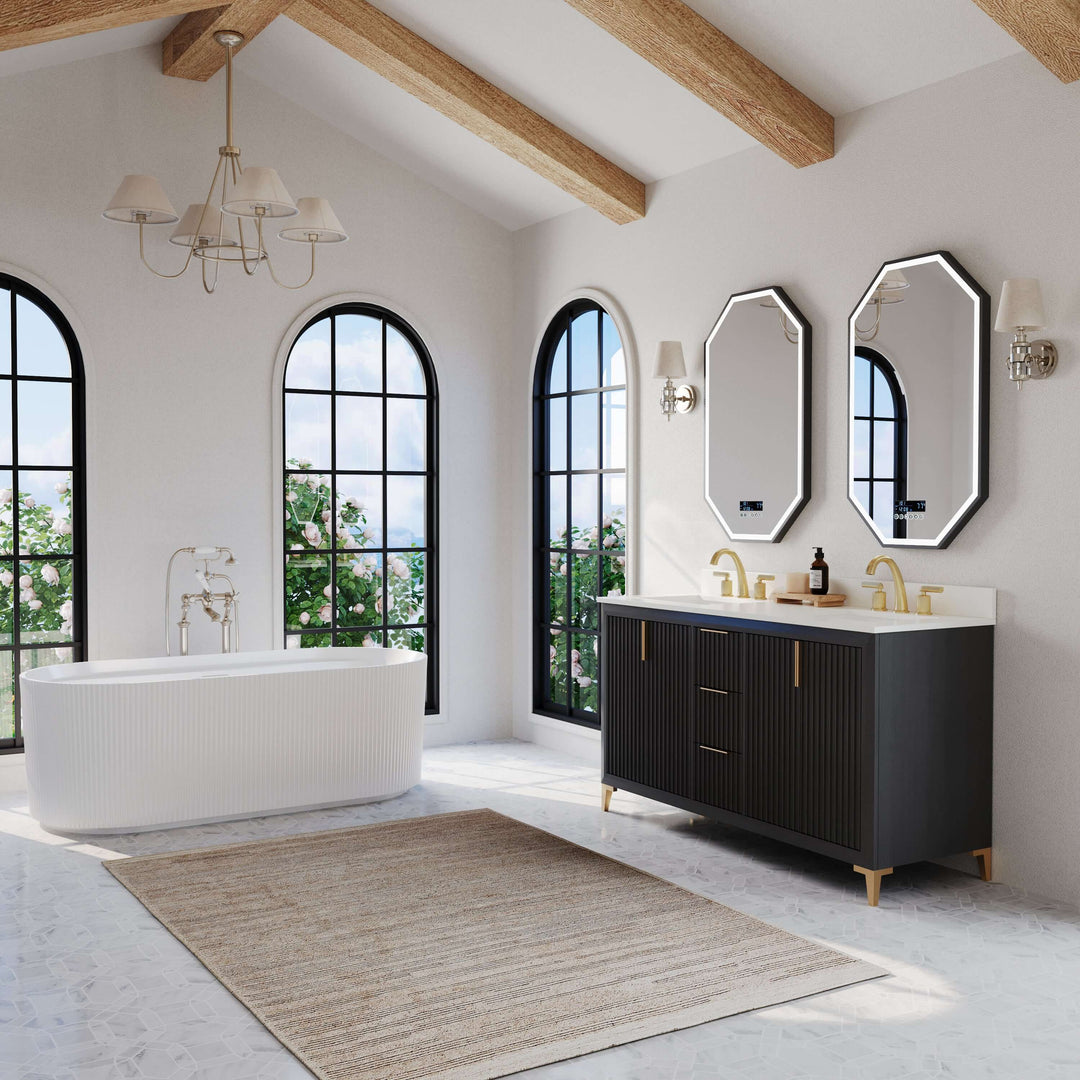 Turlington Oak Vanity with White Quartz Top & Gold Hardware