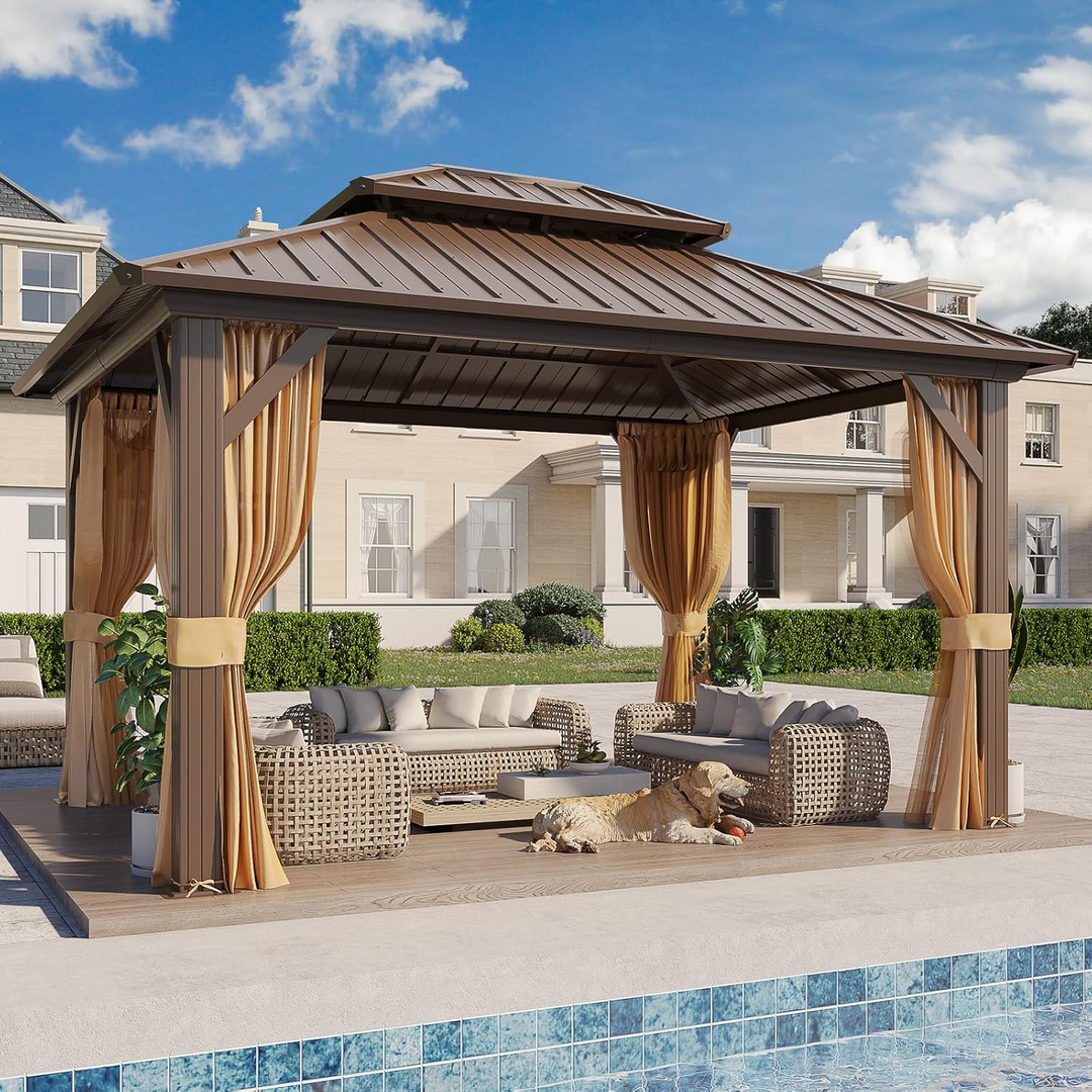 10X12 Hardtop Grill Gazebo with Netting and Sides