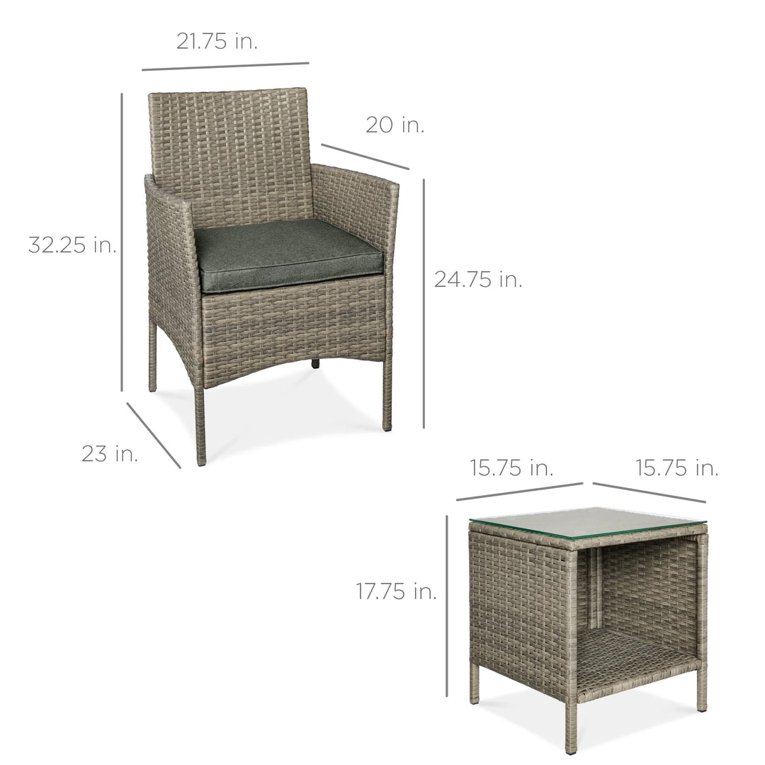 3-Piece Wicker Patio Bistro Set with Storage Table
