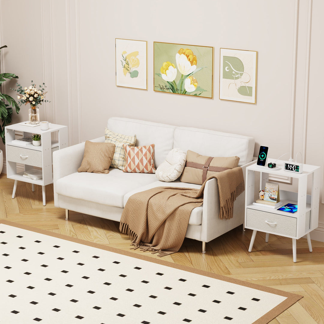 2-Pack Modern Nightstand with LED Light & Charging Station