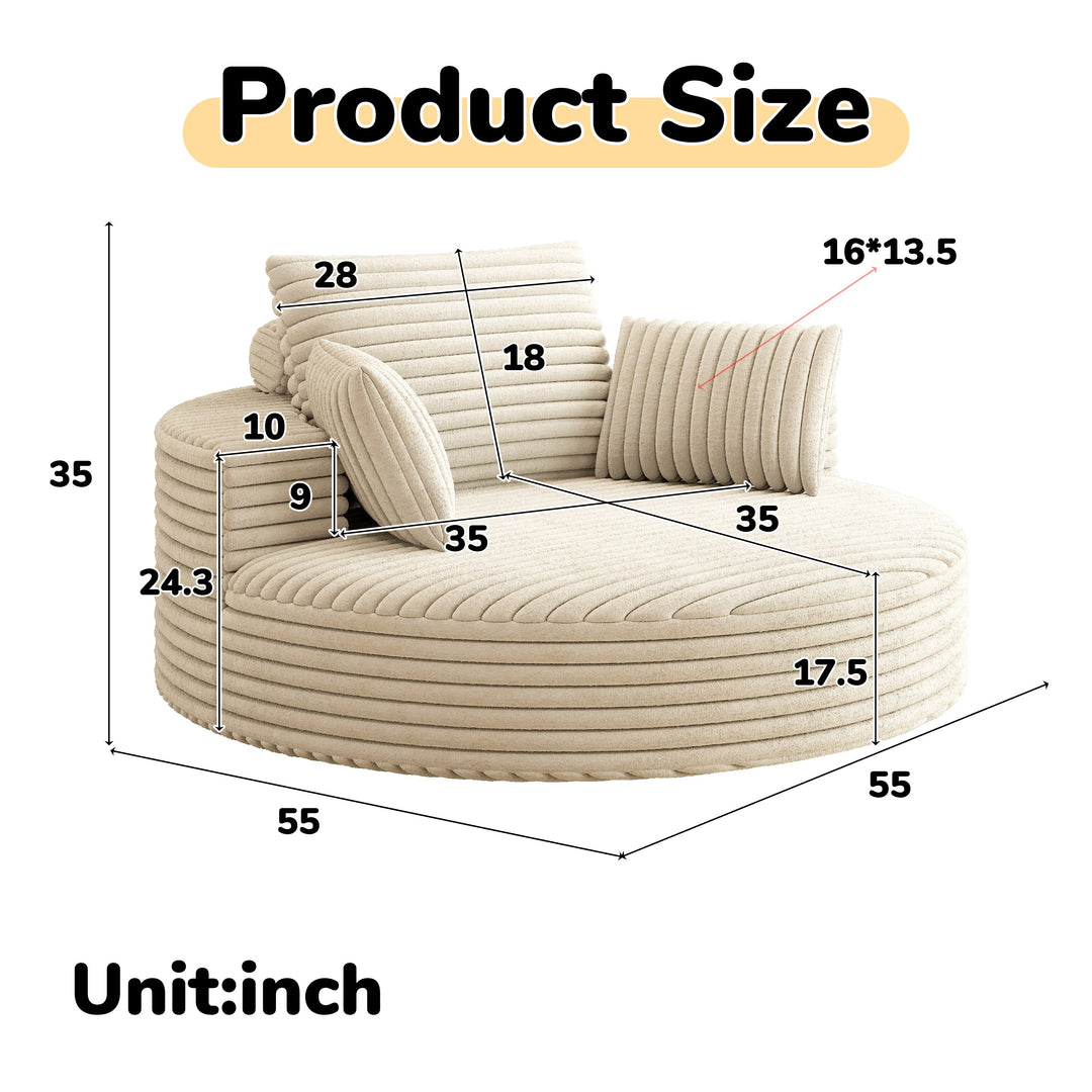 55" Beige Corduroy Swivel Chair with Neck Pillow