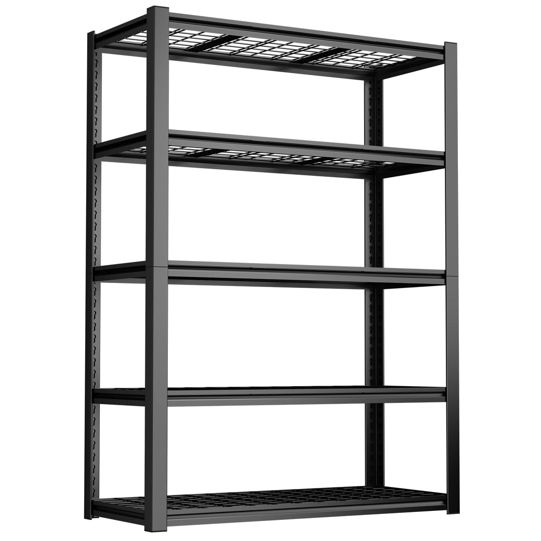 47" Black Metal 5-Tier Adjustable Storage Rack, Heavy-Duty