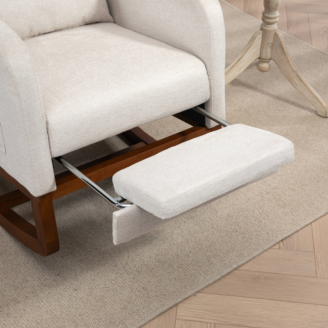 25.4" Beige Nursery Rocking Chair with Footrest, Side Pocket