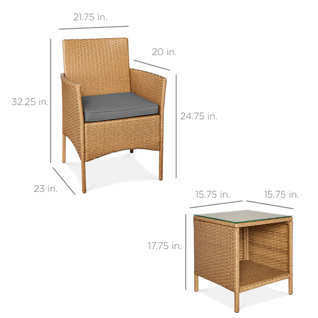 3-Piece Wicker Patio Bistro Set with Storage Table