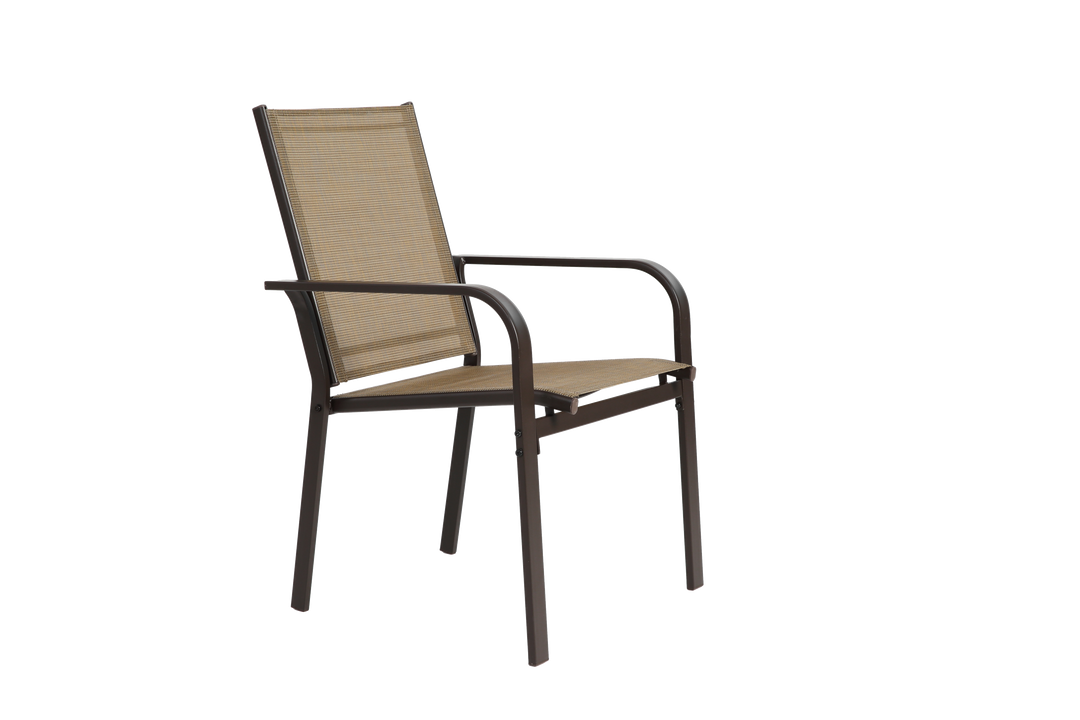 7-Piece Patio Dining Set with Table and 6 Stackable Textilene Chairs, Brown