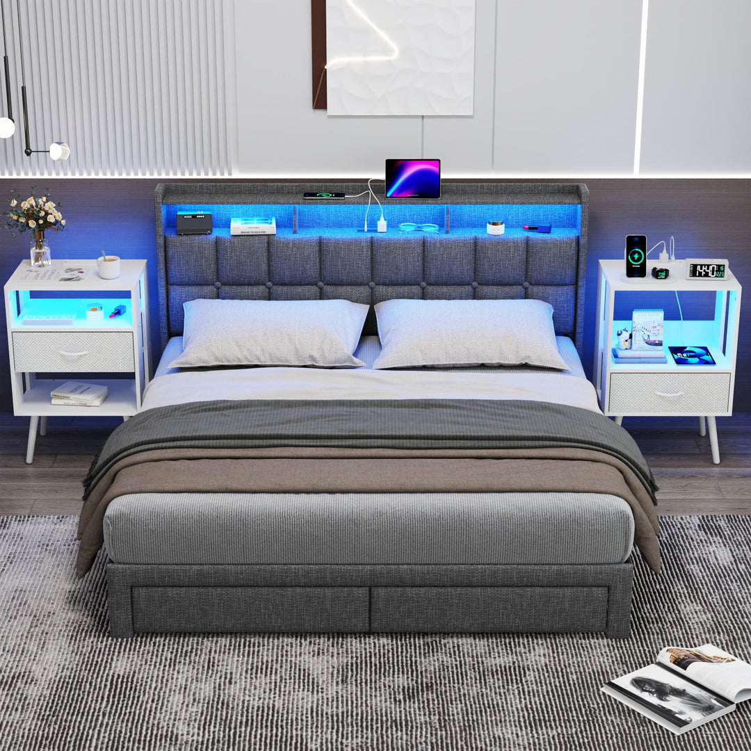 2-Pack Modern Nightstand with LED Light & Charging Station