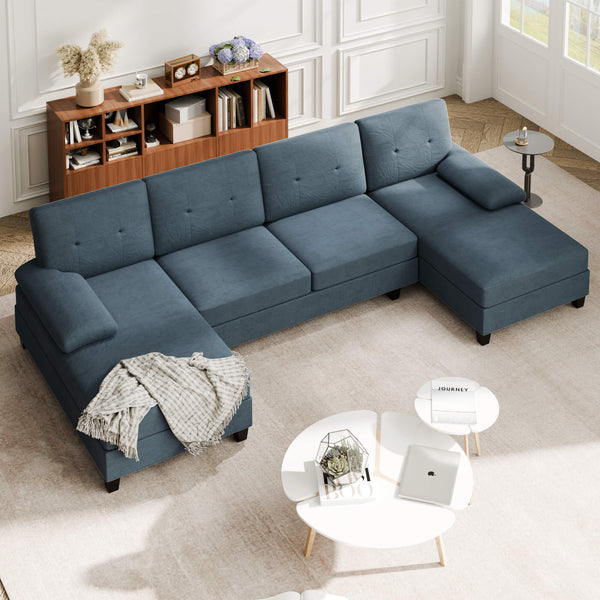 106" U-Shaped 4-Seat Modern Sectional Sofa with Double Chaises – Linen Upholstery