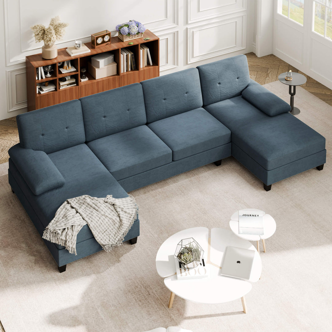 106" U-Shaped 4-Seat Modern Sectional Sofa with Double Chaises – Linen Upholstery