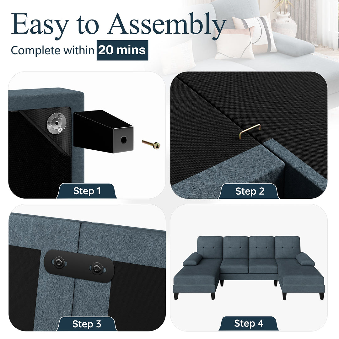106" U-Shaped 4-Seat Modern Sectional Sofa with Double Chaises – Linen Upholstery