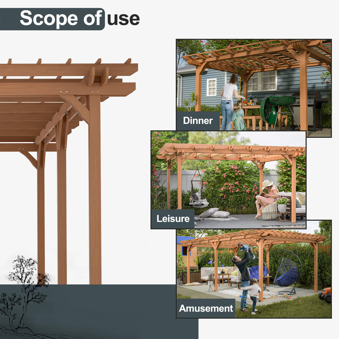 12x16FT Outdoor Wooden Waterproof Grape Gazebo in Brown